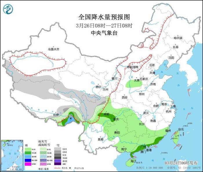 江南南部华南中东部有强降水和强对流天气